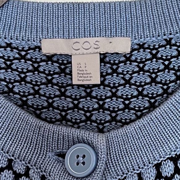 COS Blue Textured Jacquard Button Up 100% Cotton Cardigan - Picture 4 of 11